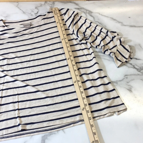 Chico's Cream Blue Striped 3/4 Sleeve Tee Womens‎ 1 Medium T Shirt Ruffle Sleeve - Picture 10 of 11